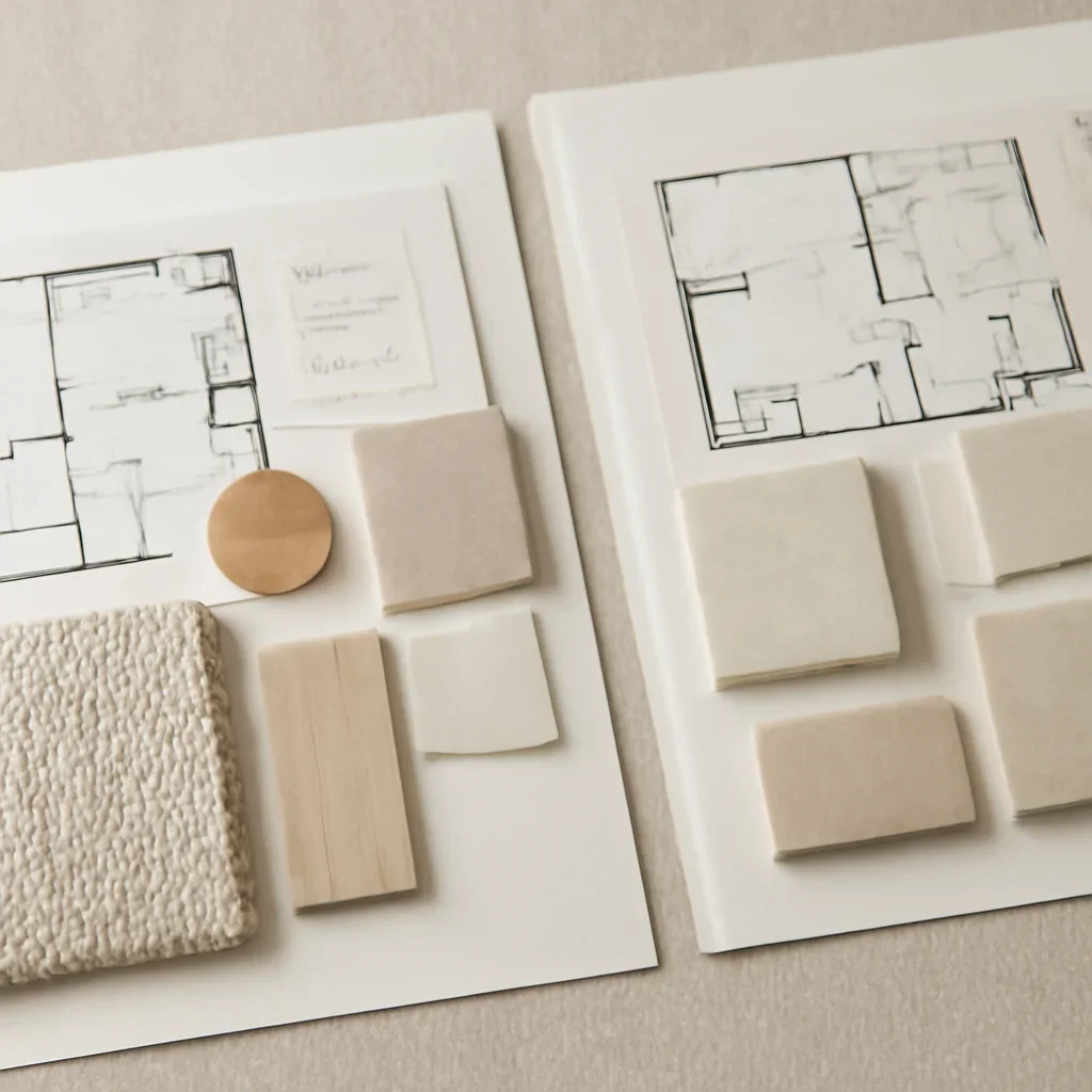 Plans and materials used to compare design options