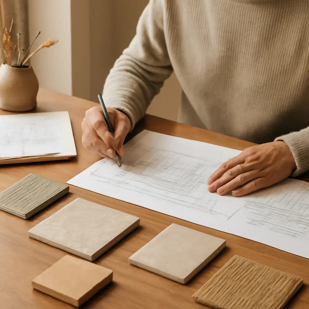Designer developing concepts, layouts and material selections for a Vancouver hospitality project