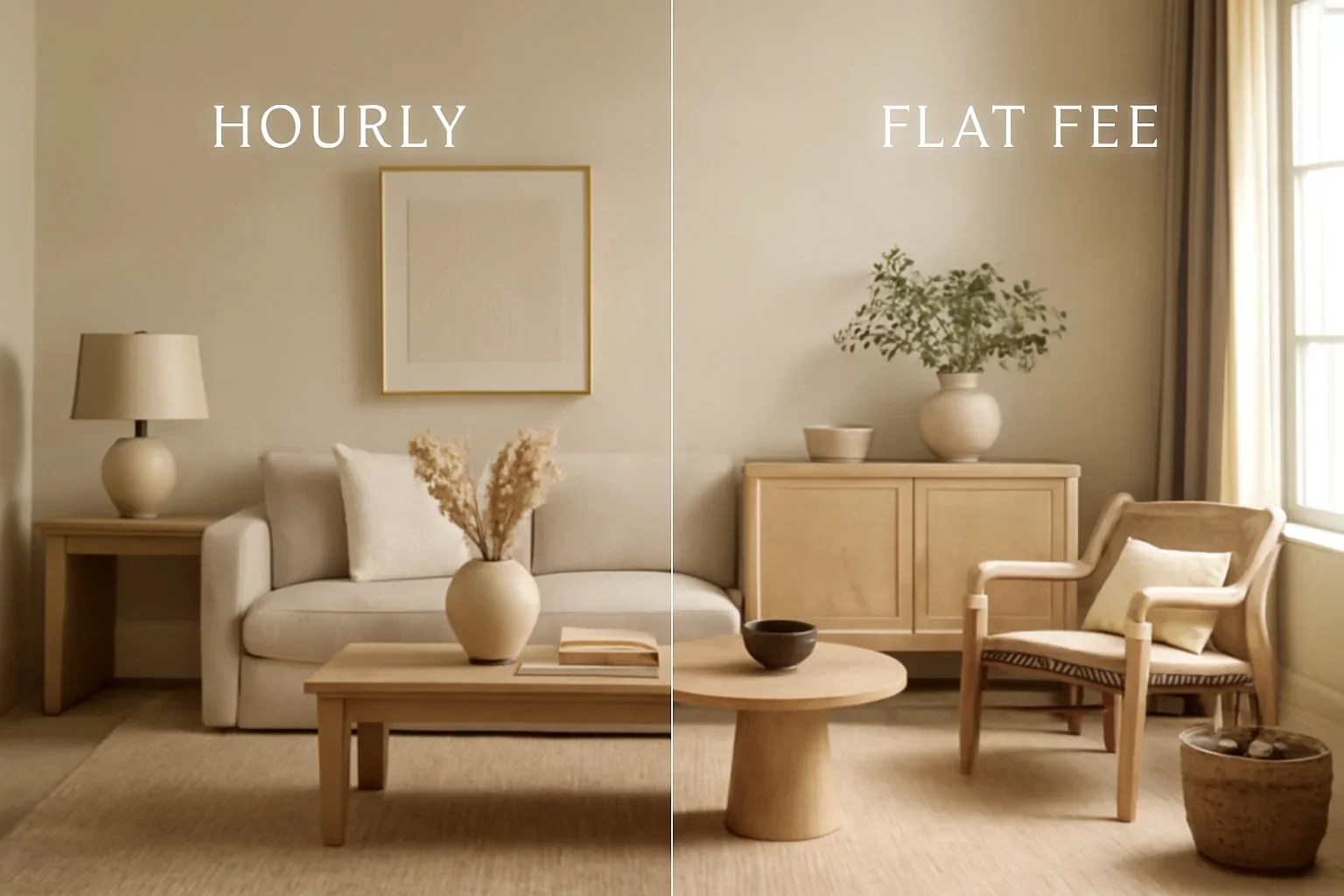 Interior planning scene for hourly vs flat-fee interior design