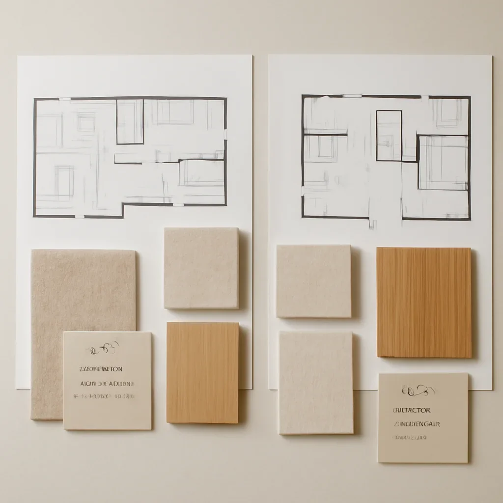 Plans and materials used to compare design options