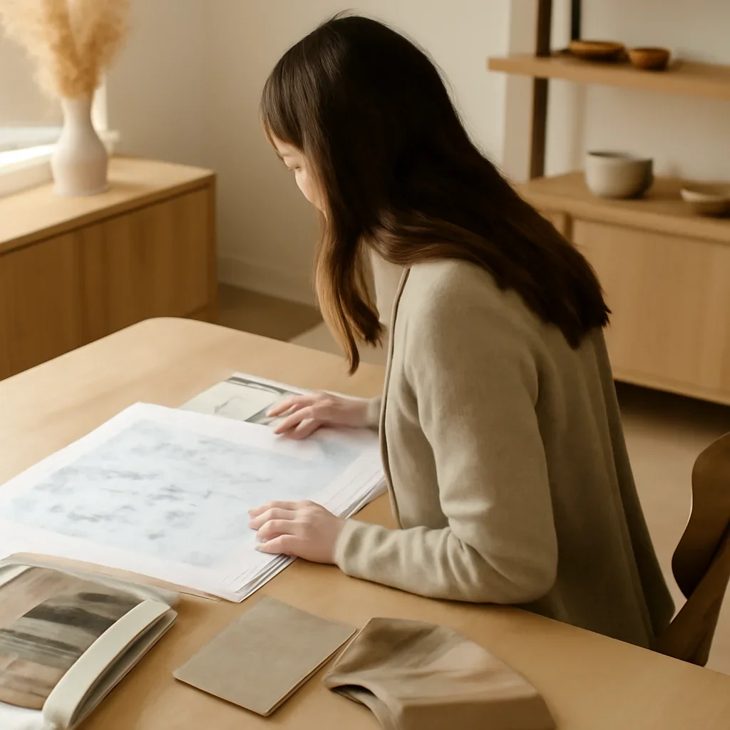 Designer reviewing plans for an interior project in Whistler