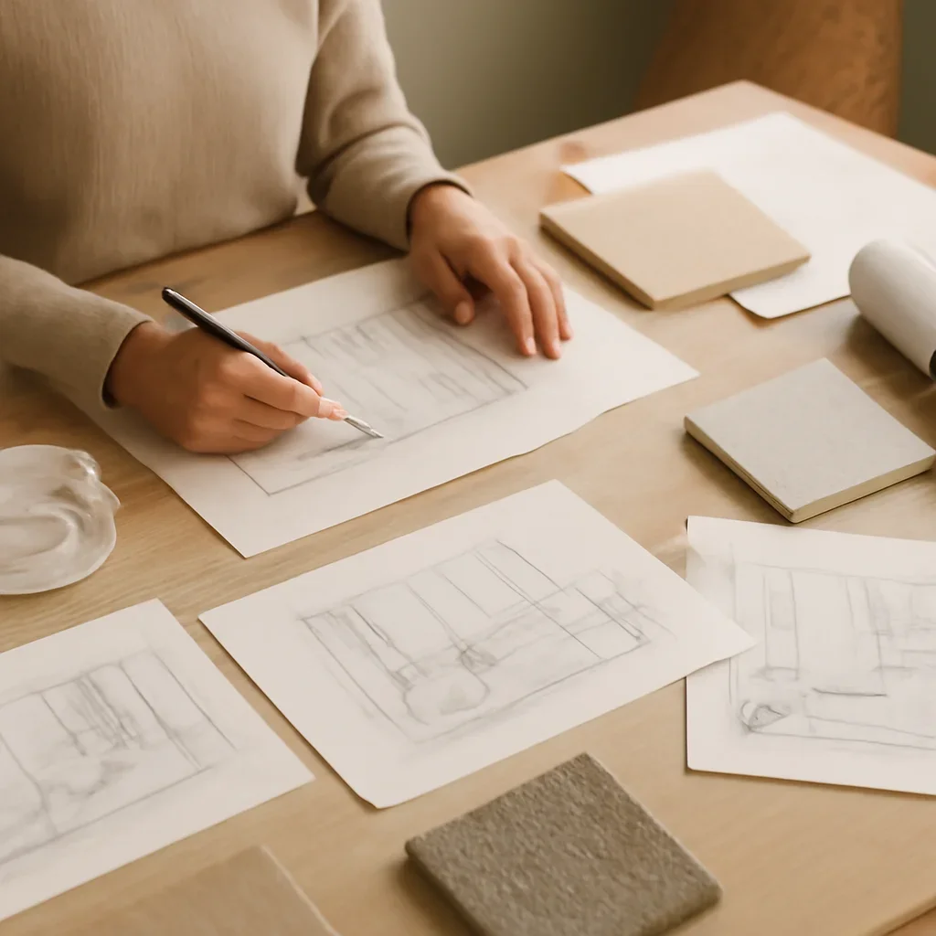Designer planning a Vancouver salon or spa layout, lighting and material concept
